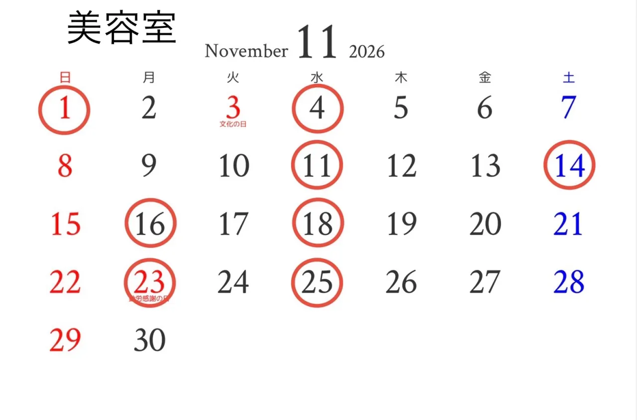 １１月のお休み